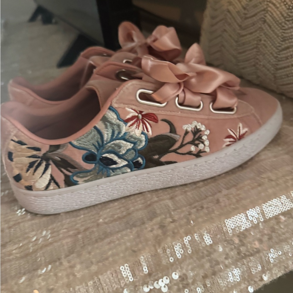 Puma Blush Pink Sneakers with Ribbon Accent